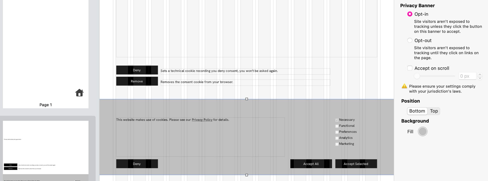 Sparkle's cookie banner configuration