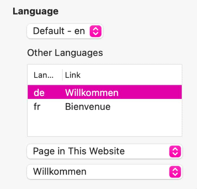 The Sparkle page background language selector