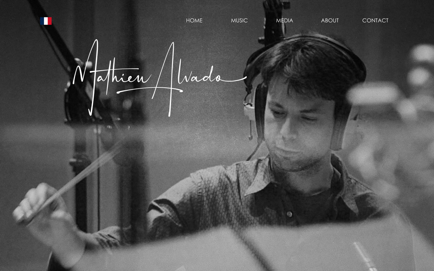 Composer Mathieu Alvado’s website, built with Sitely, a website builder for iPad.