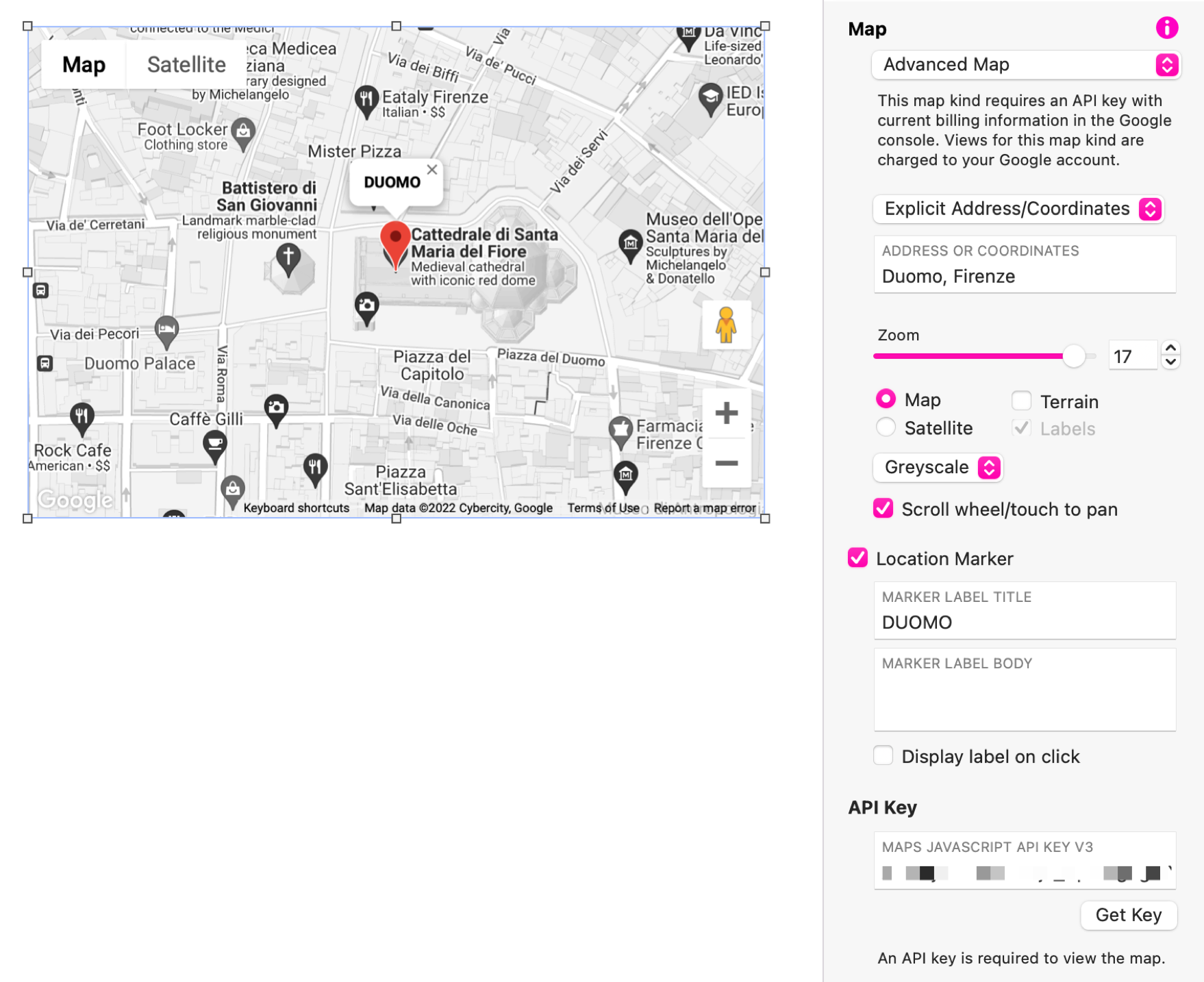 The advanced map settings