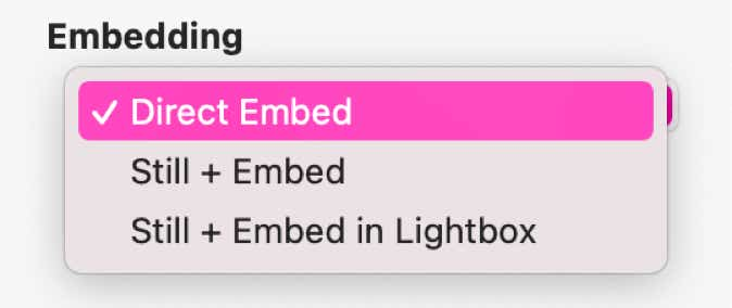 The video embedding settings