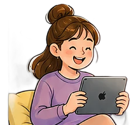 Ragazza che usa Sitely su iPad, in stile manga.